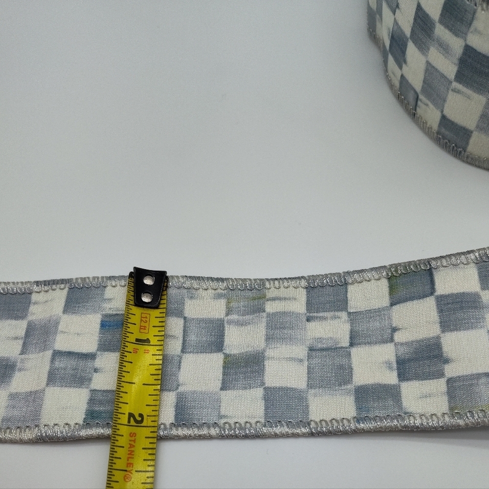 MacKenzie-Childs Courtly Check Ribbon Sterling Silver Wired 2” Wide 3 Yards - Picture 3 of 4